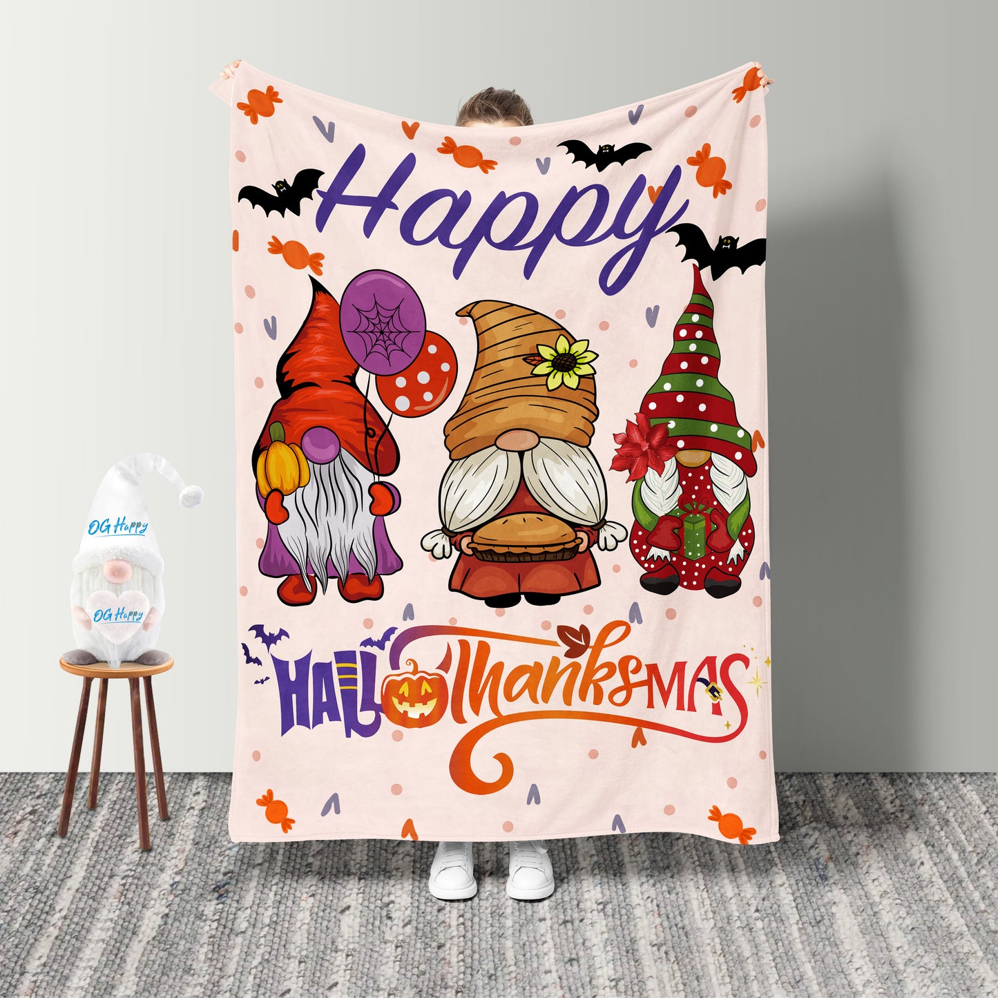 Happy Hallothanksmas Fleece Blanket