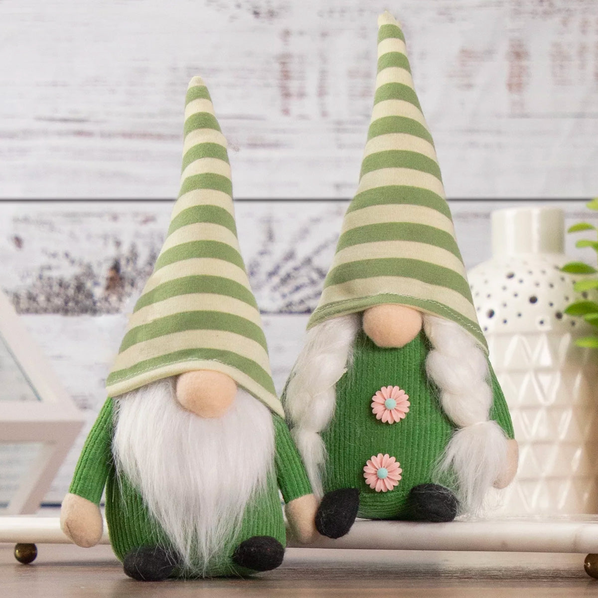 Green Striped Hat Springtime Gnome