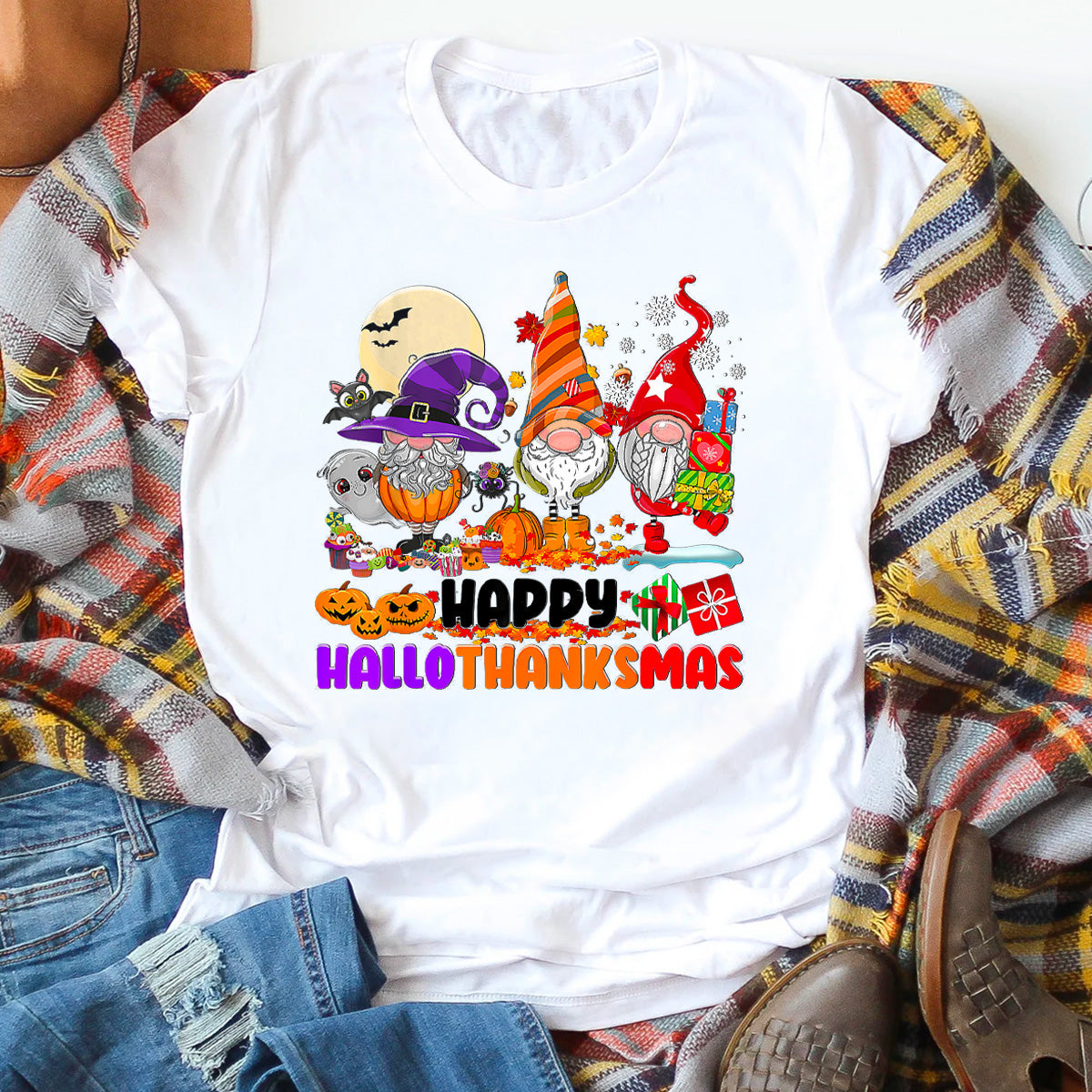 Happy HalloThanksMas Gnomes T-Shirt