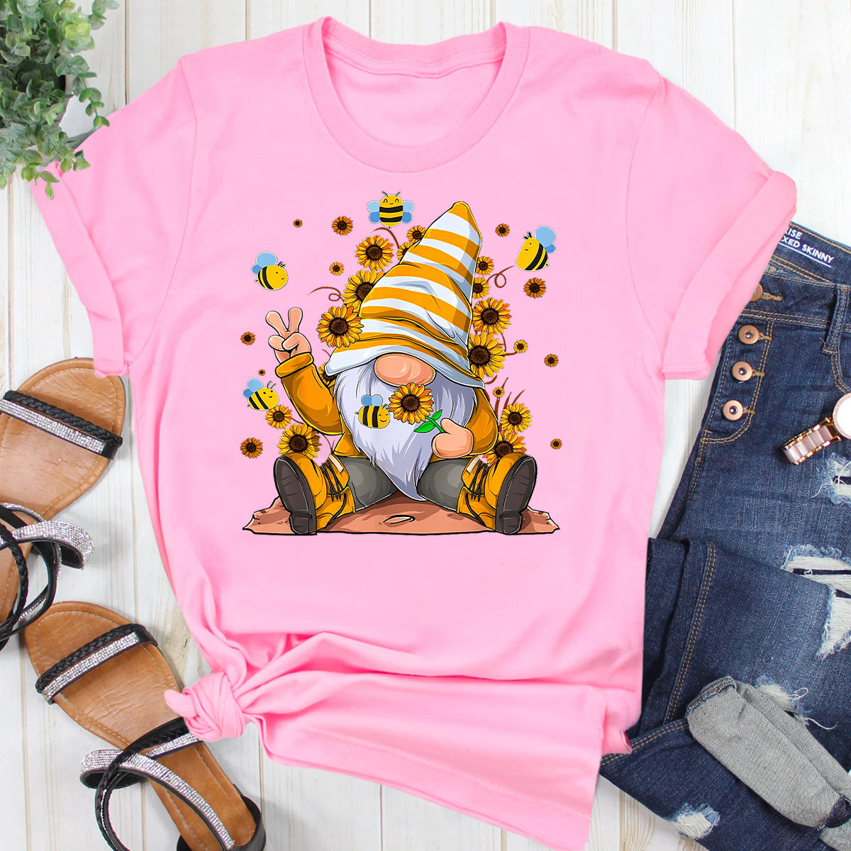 Sunflower Gnome With Bee T-Shirt