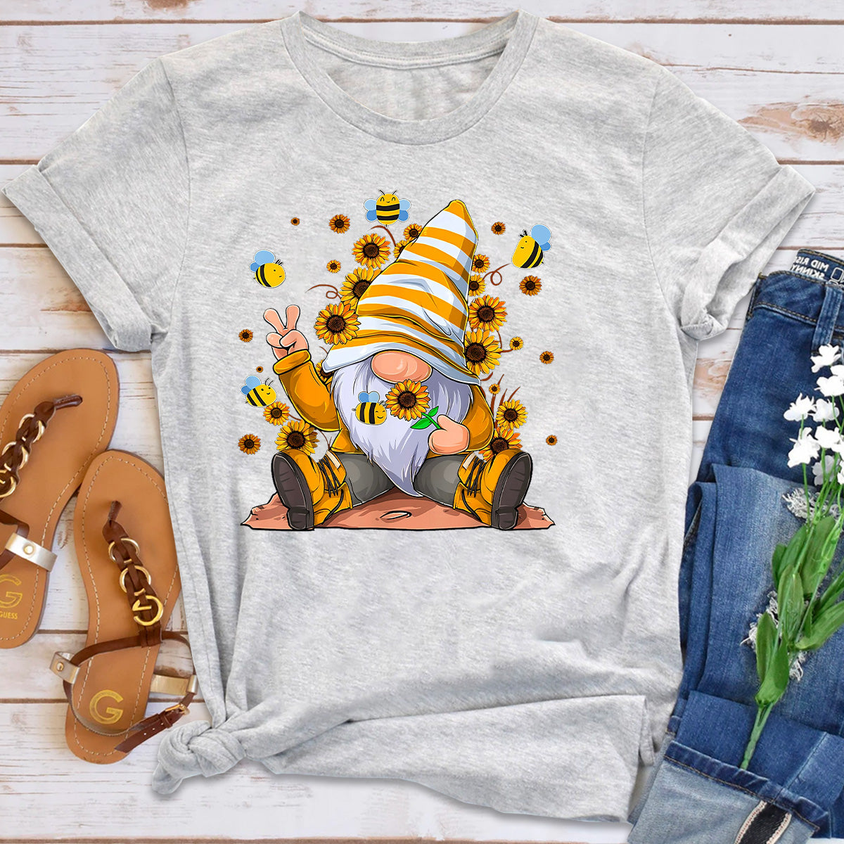 Sunflower Gnome With Bee T-Shirt