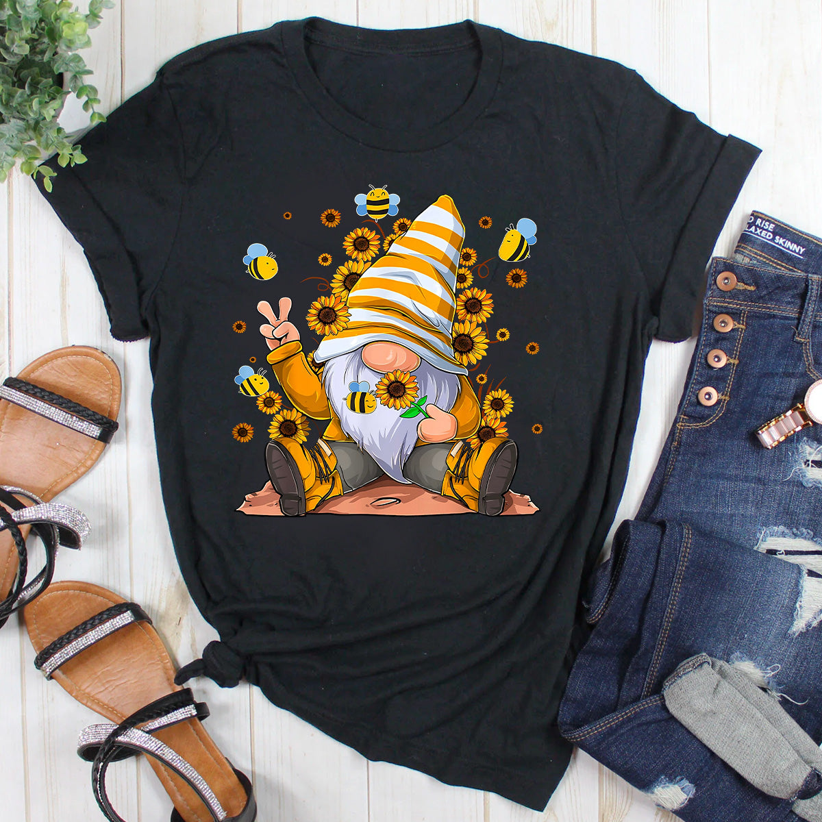 Sunflower Gnome With Bee T-Shirt