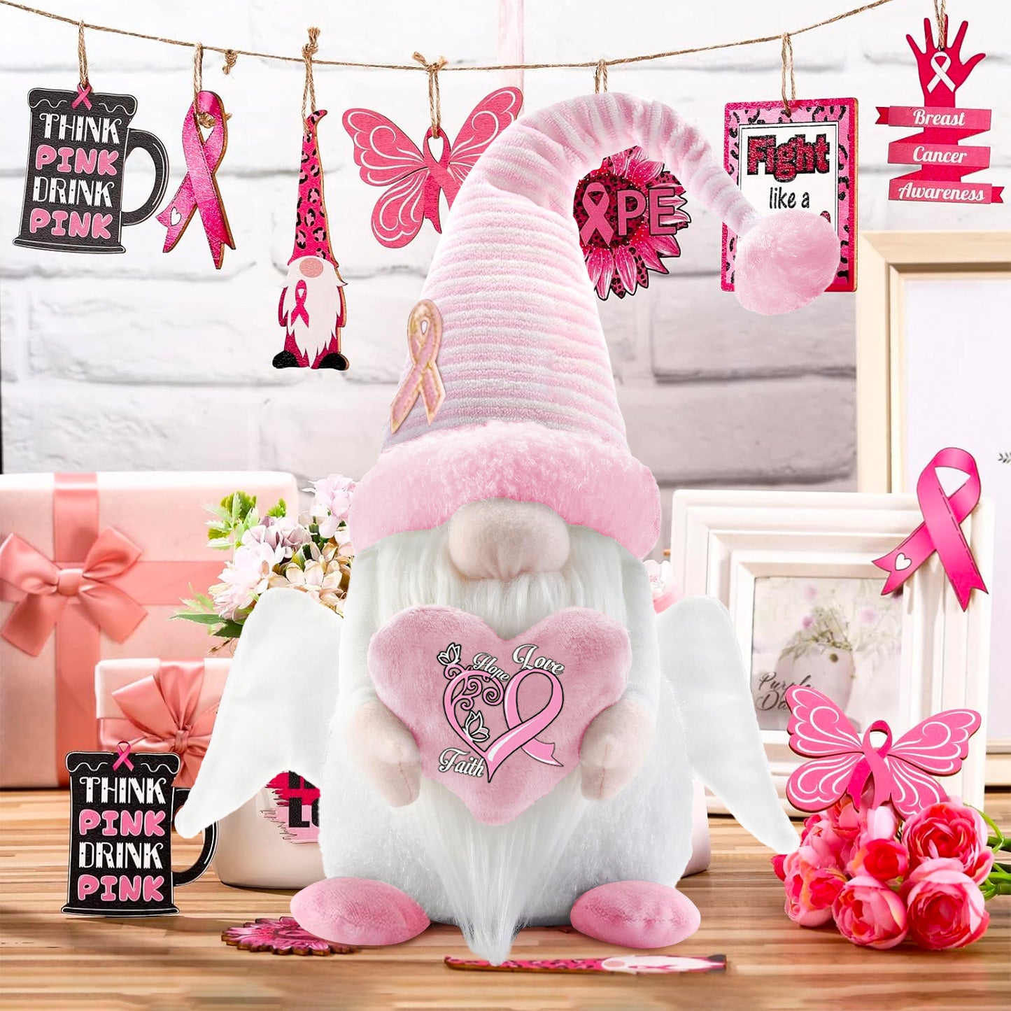 Breast Cancer Angel Gnome