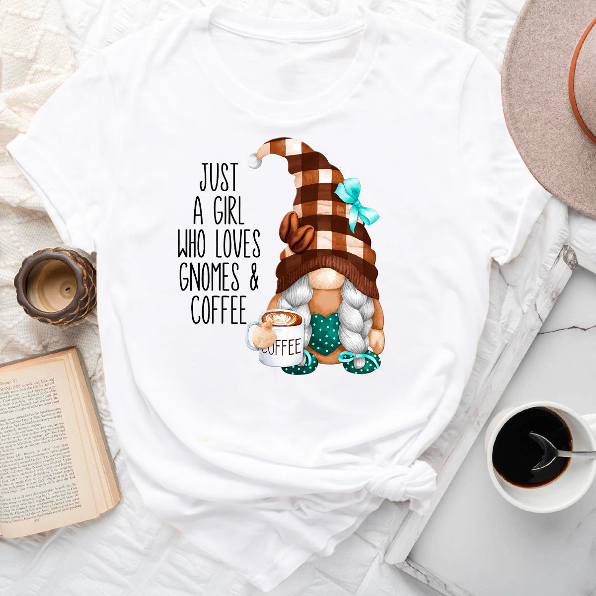 Just a Girl Who Loves Gnomes and Coffee T-Shirt