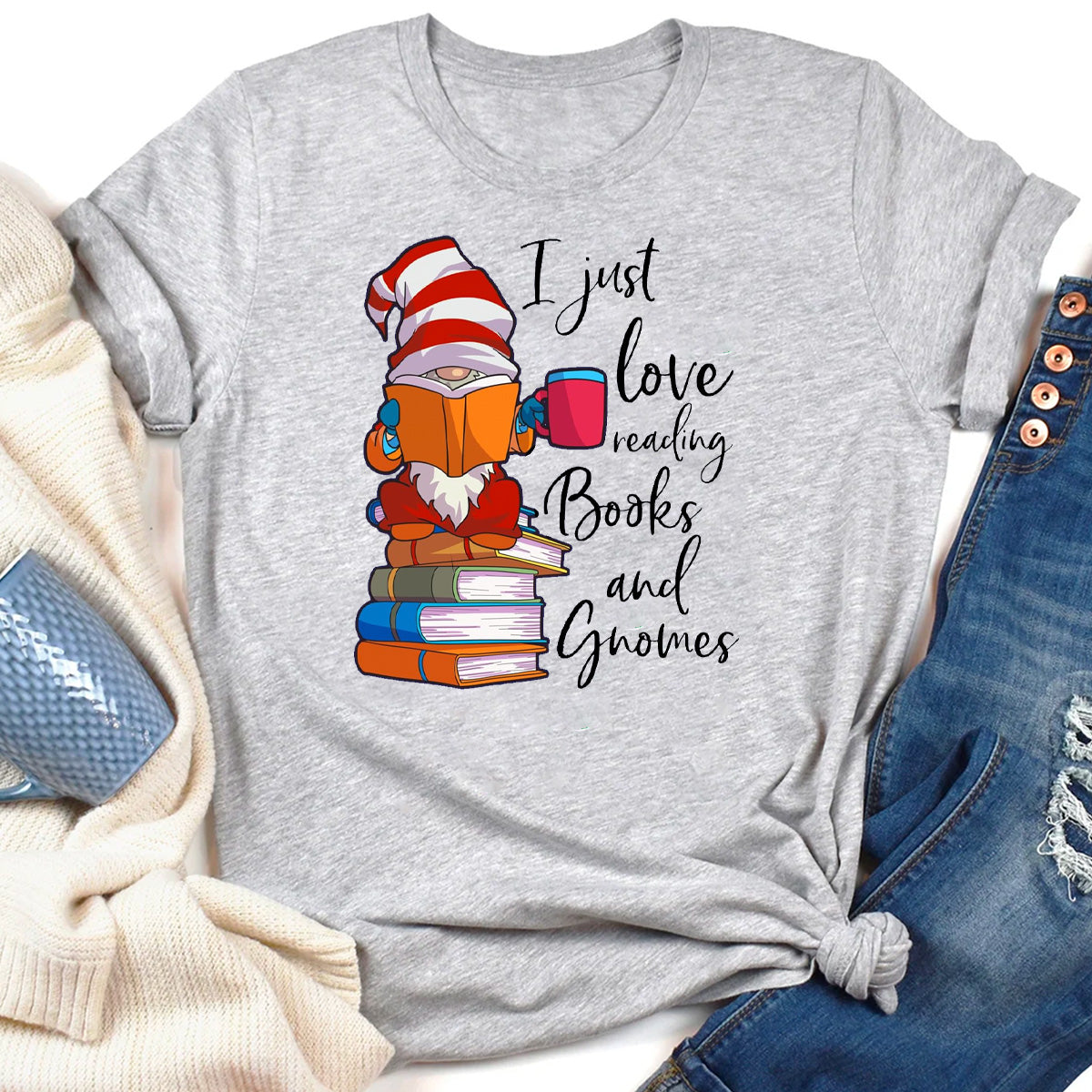 I Just Really Love Reading Books And Gnomes T-Shirt