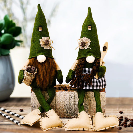 Green Hat Hanging Leg Coffee Gnome