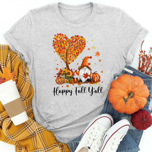 Happy Fall Y’all Gnomes Pumpkin Autumn Vibes Thanksgiving T-Shirt