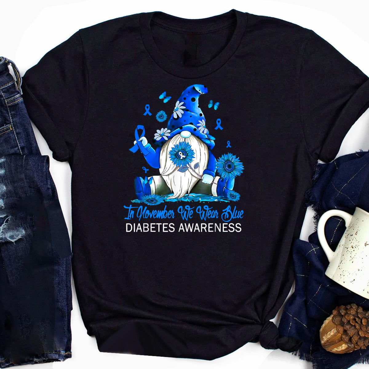 In November We Wear Blue Gnome Diabetes Awareness T-Shirt