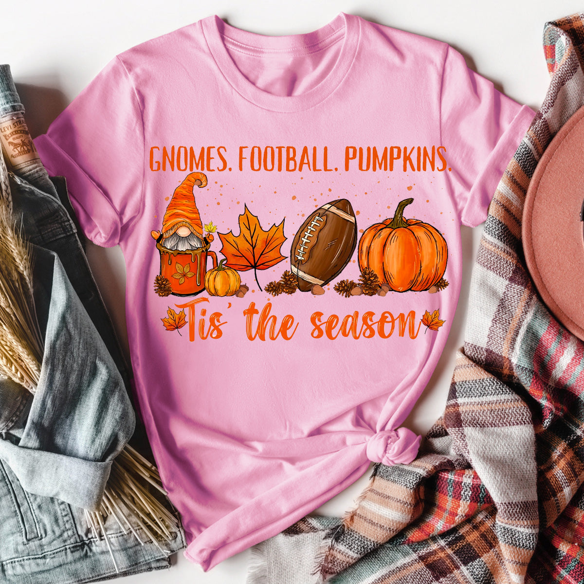 Gnomes Football Pumpkins Tis the Season T-Shirt