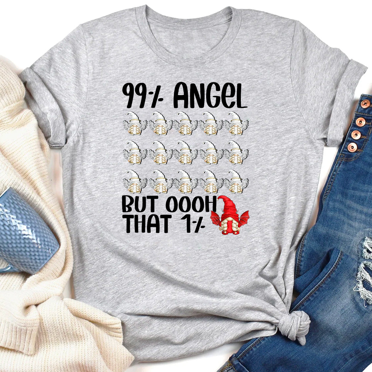 Funny 99% Angel And 1% Devil Gnome T-Shirt