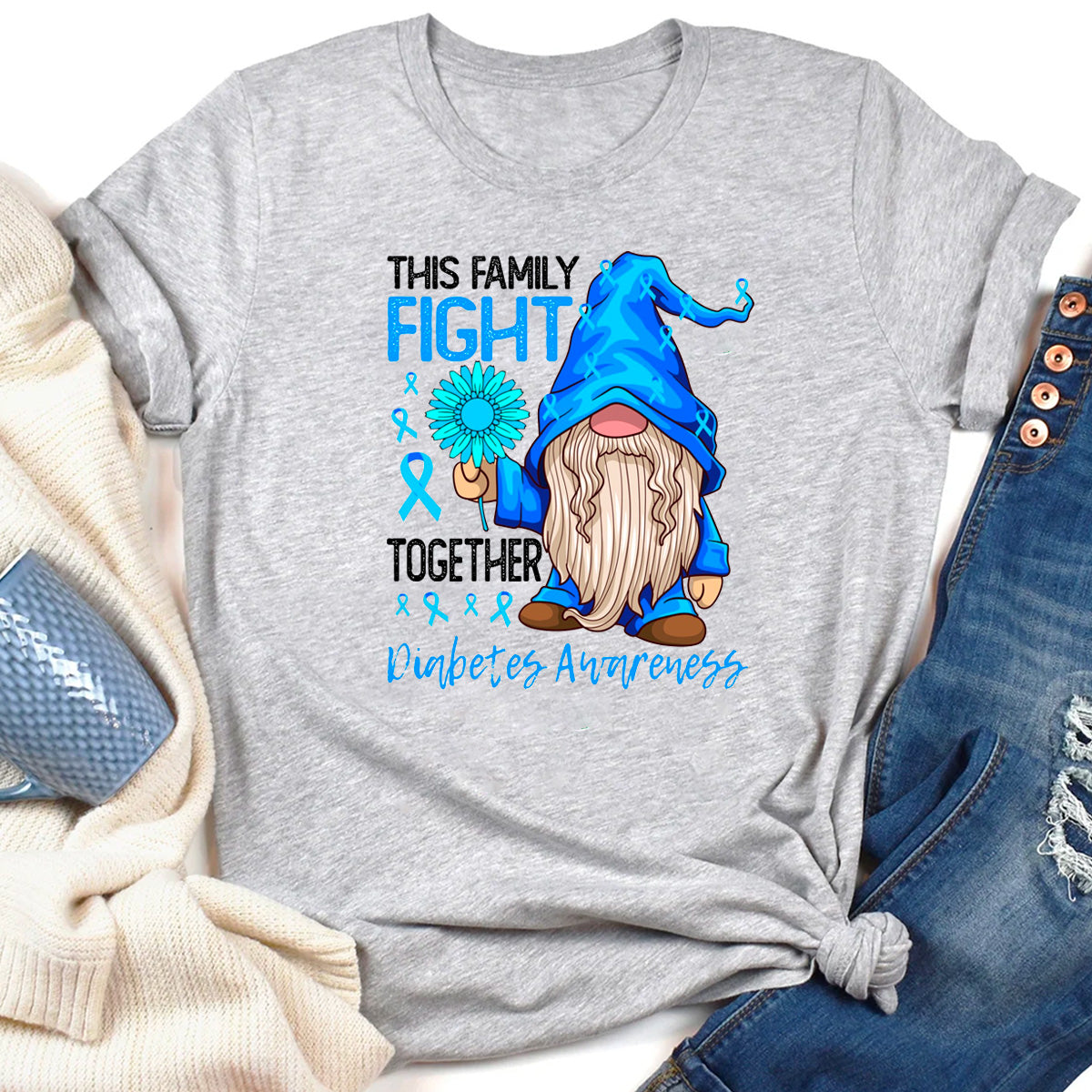 Family Fight Together Gnome Diabetes Awareness T-Shirt