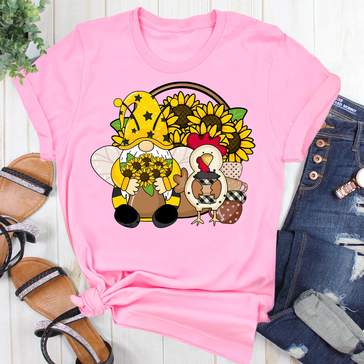 Sunflower Chicken Lady Gnome T-Shirt