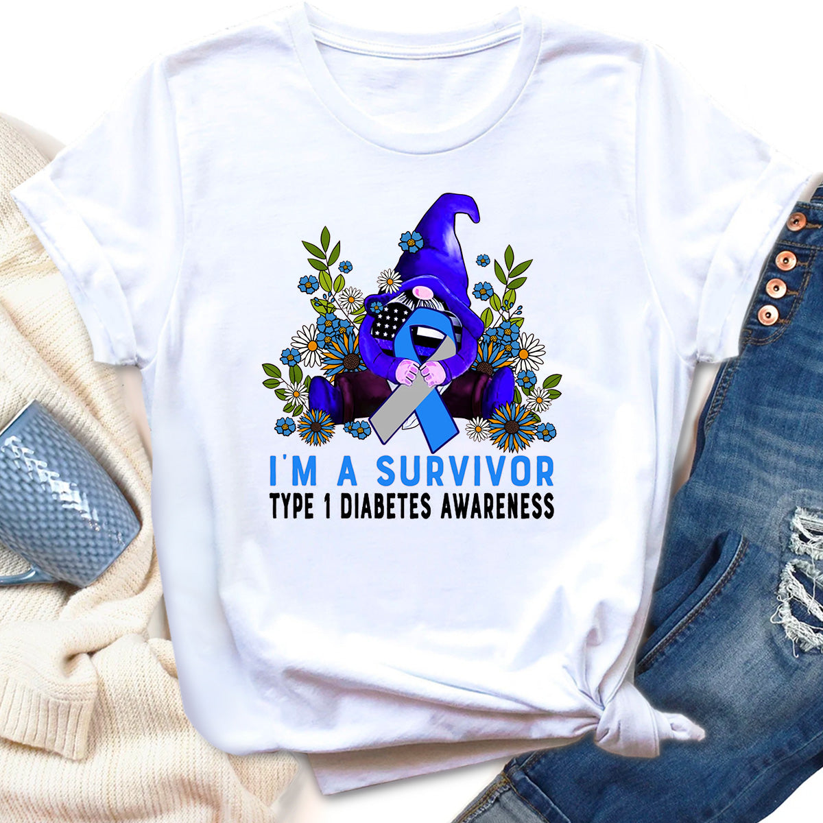 I'm A Survivor Gnome Type 1 Diabetes Awareness T-Shirt