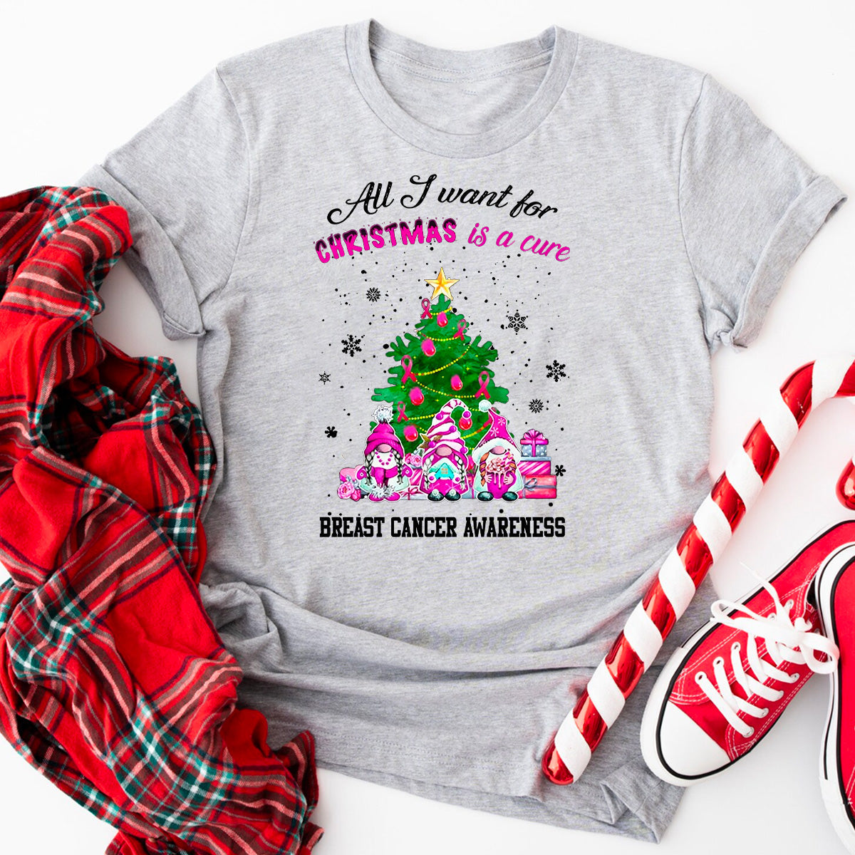 All I Want For Christmas Is A Cure Breast Cancer Awareness T-Shirt