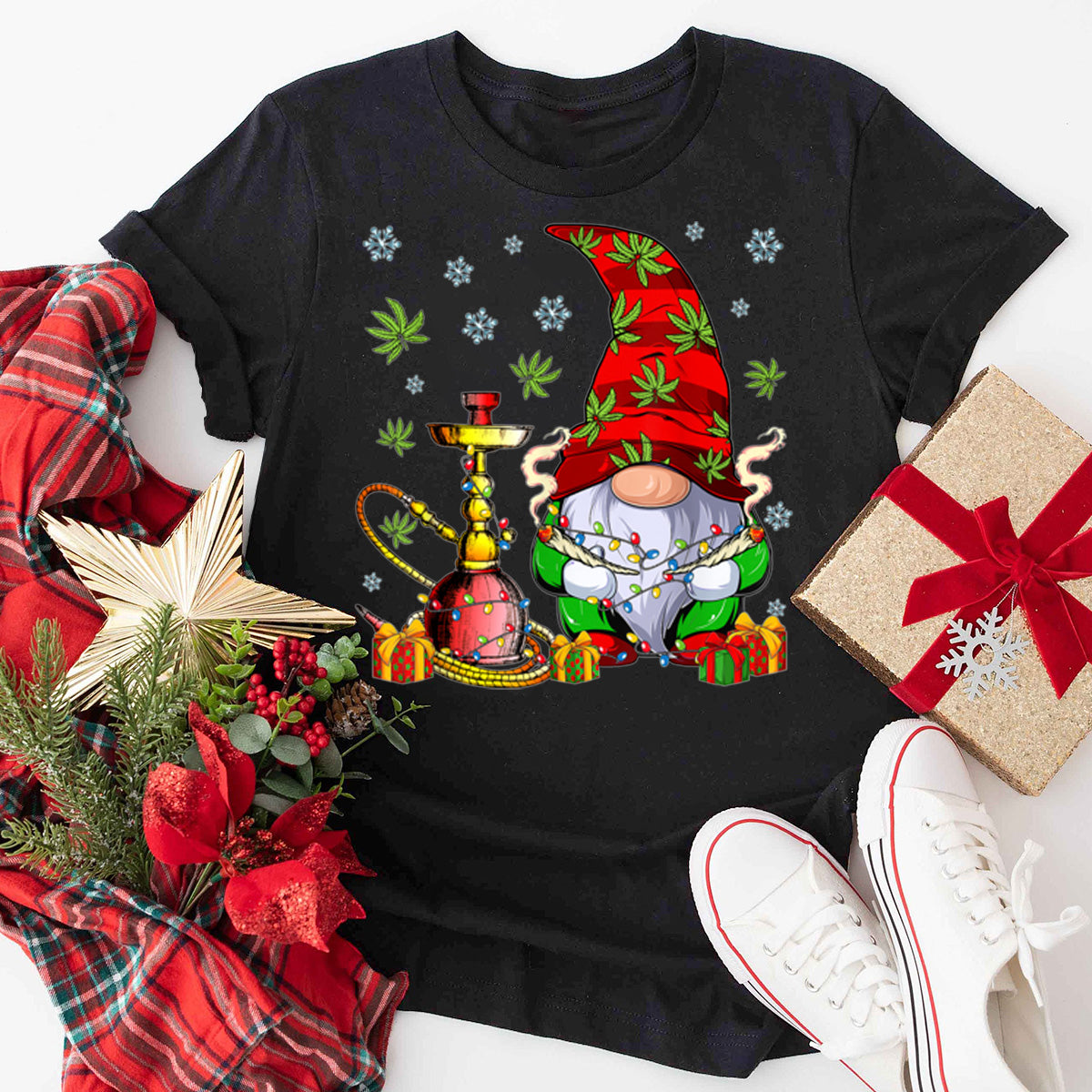 Merry Xmas Gnome Smoking Weed T-Shirt