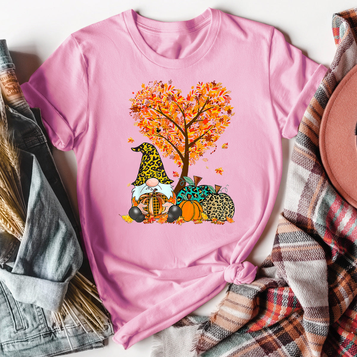 Fall Pumpkin Heart Tree Gnome T-Shirt