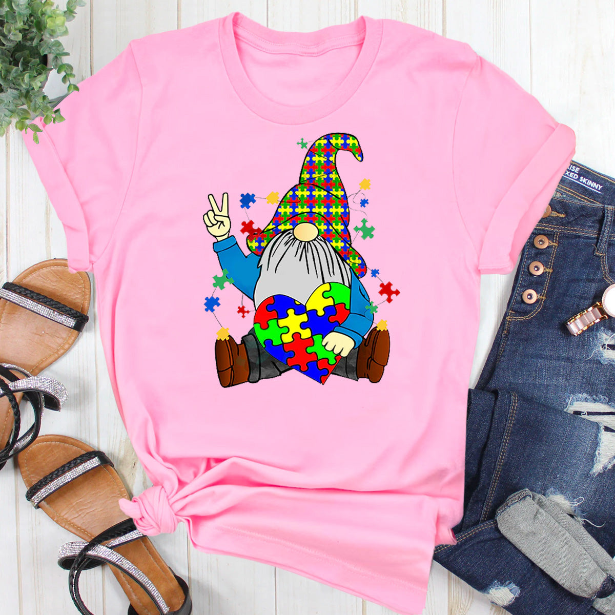Autism Awareness Gnome Hugging Heart Acceptance T-Shirt