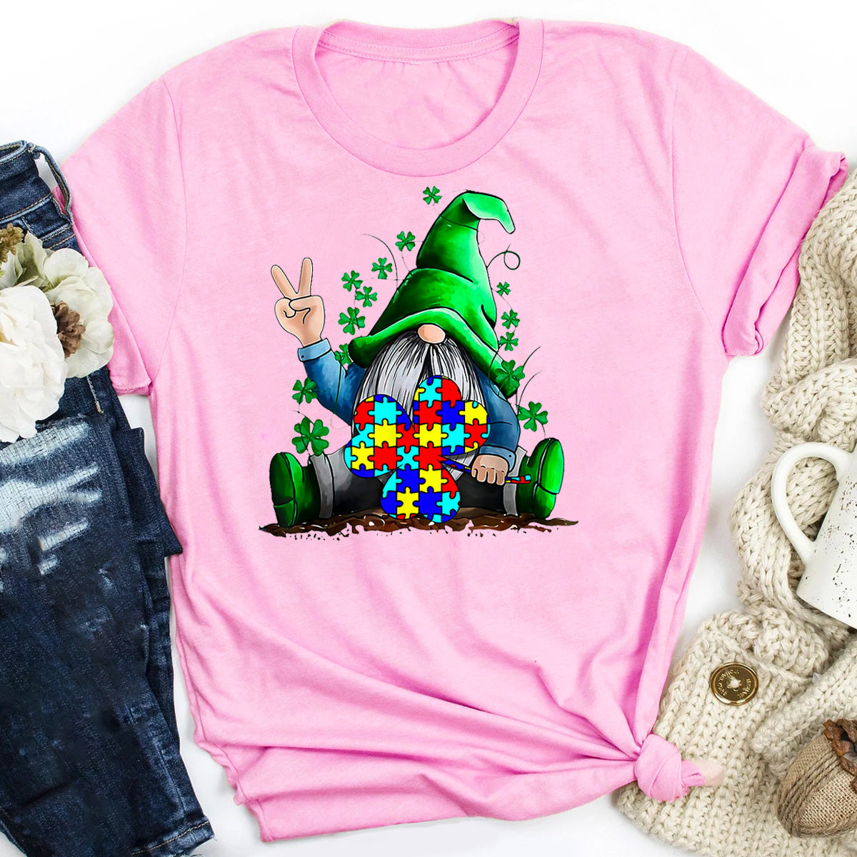 Autism Awareness Gnomes Shamrock St Patricks Day T-Shirt