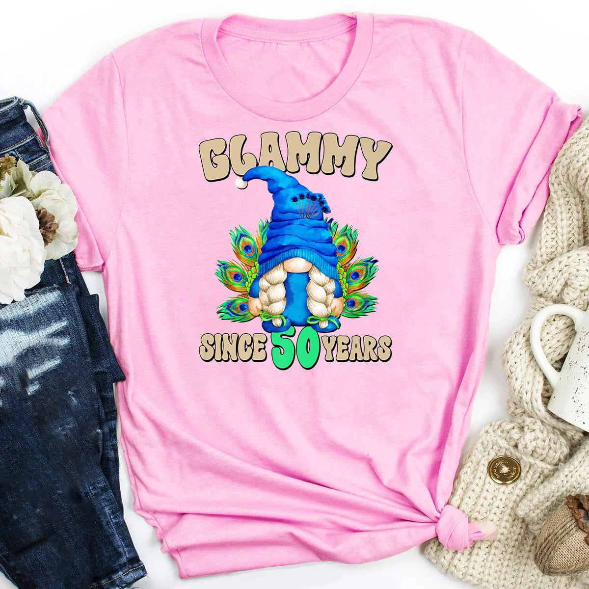 Women Glammy Peacock 50th Birthday T-Shirt