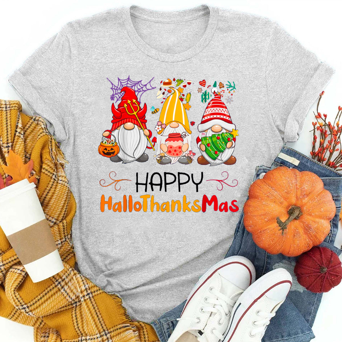 Happy HalloThanksMas Gnomes T-Shirt