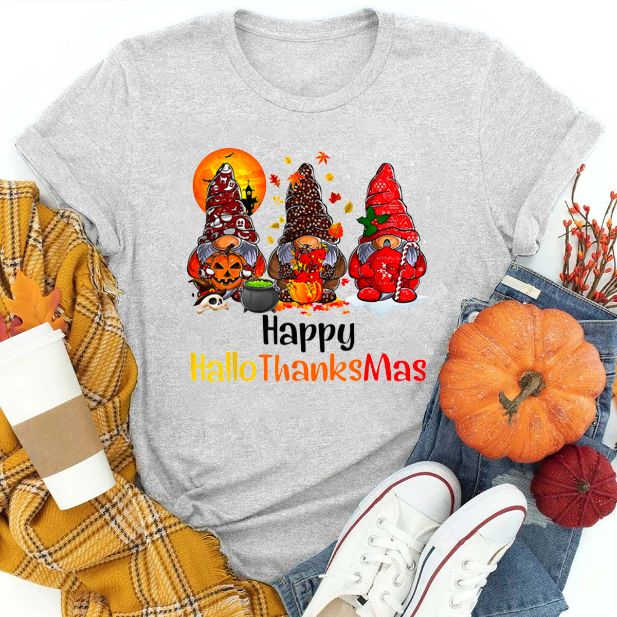 Happy HalloThanksMas Gnomes T-Shirt