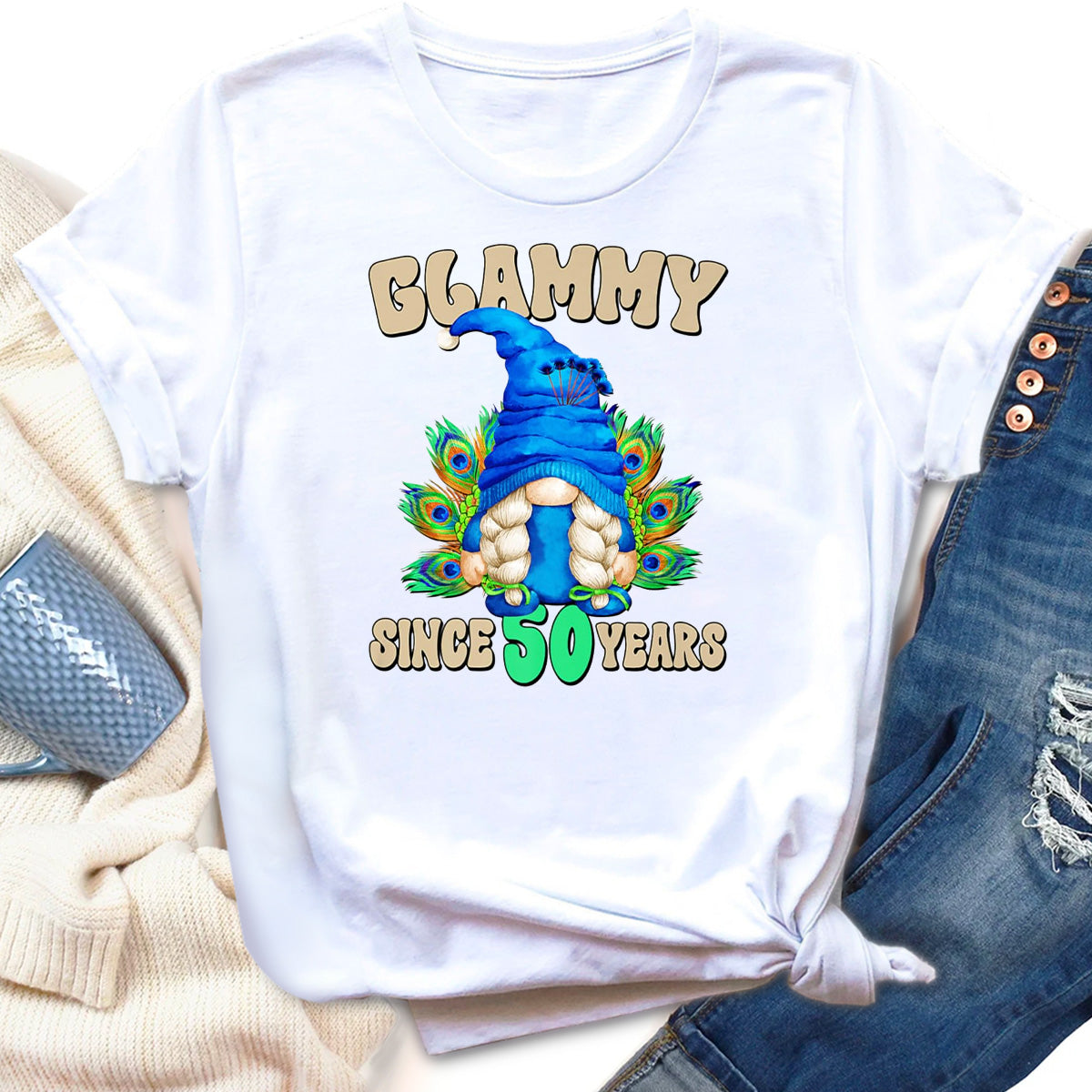 Women Glammy Peacock 50th Birthday T-Shirt