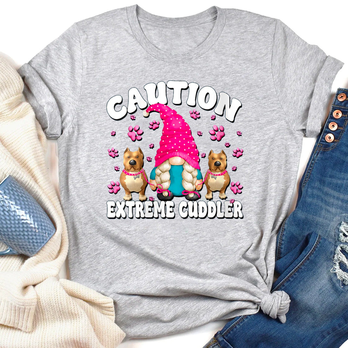 Dog Mom Caution Extreme Cuddler T-Shirt