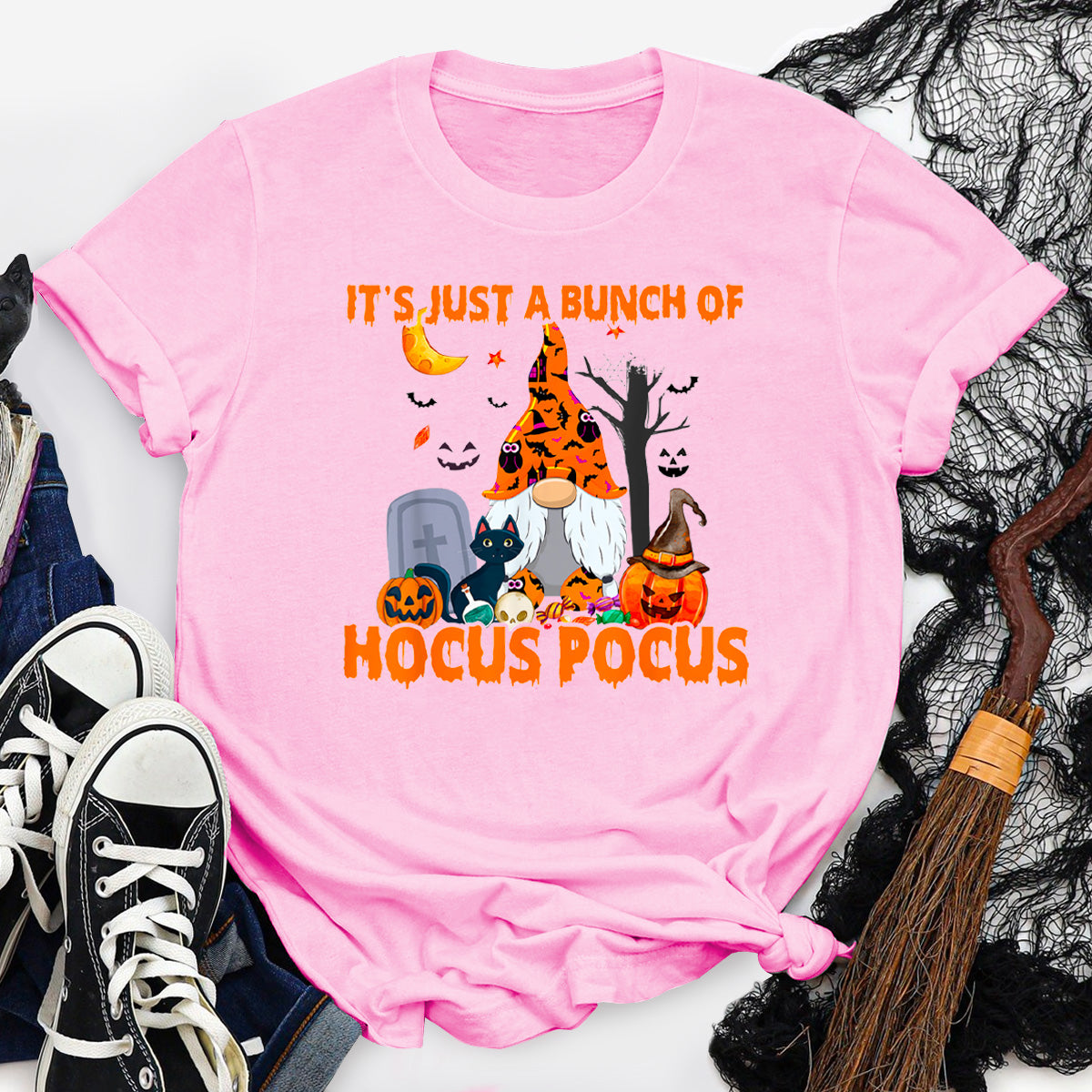 Bunch of Hocus Pocus Pumpkin Gnome Bats Scary Cat T-Shirt