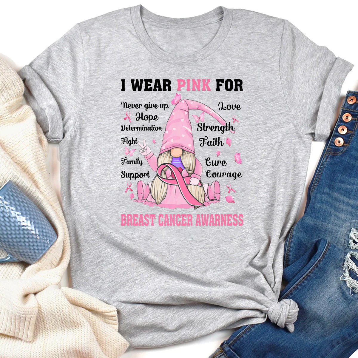 In October We Wear Pink Gnome Truck Breast Cancer T-Shirt