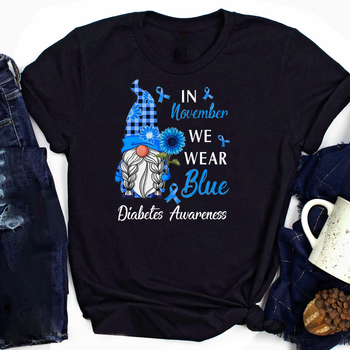 In November We Wear Blue Gnome Diabetes Awareness T-Shirt