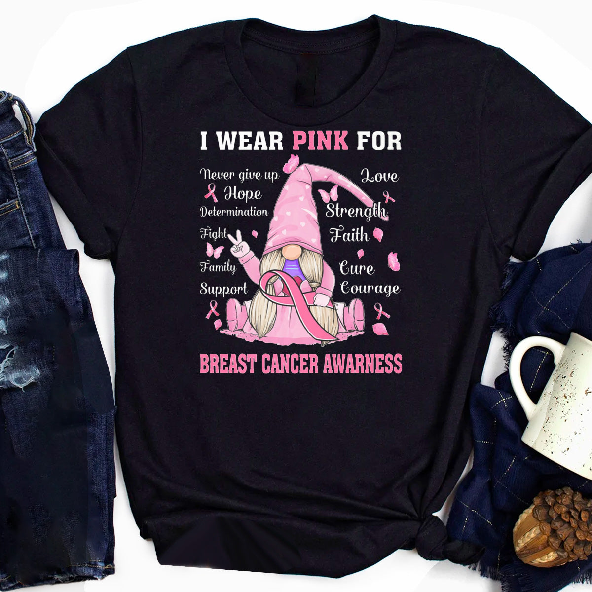 In October We Wear Pink Gnome Truck Breast Cancer T-Shirt