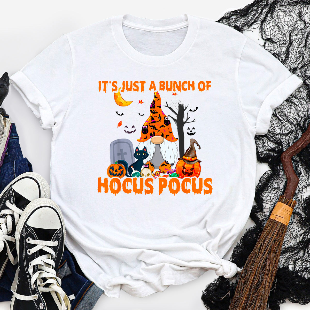 Bunch of Hocus Pocus Pumpkin Gnome Bats Scary Cat T-Shirt