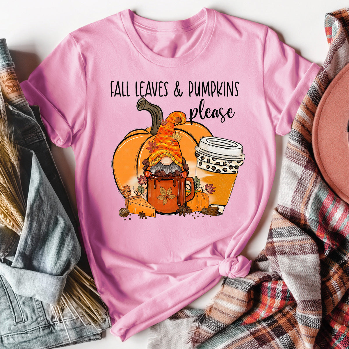 Fall Leaves And Pumpkins Please T-Shirt