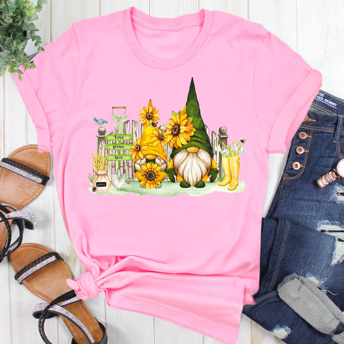 Love Grows Here Sunflower Gnome T-Shirt