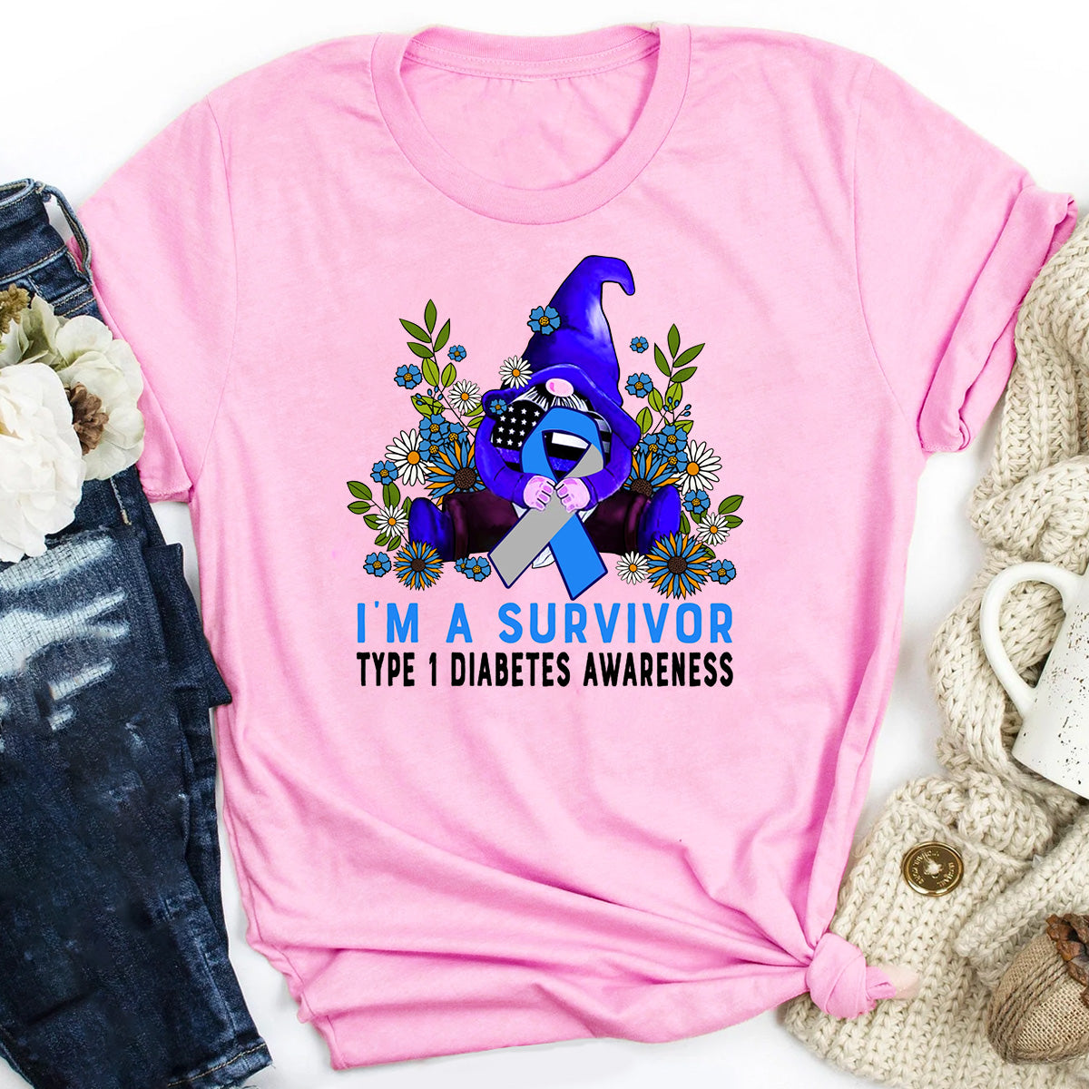 I'm A Survivor Gnome Type 1 Diabetes Awareness T-Shirt