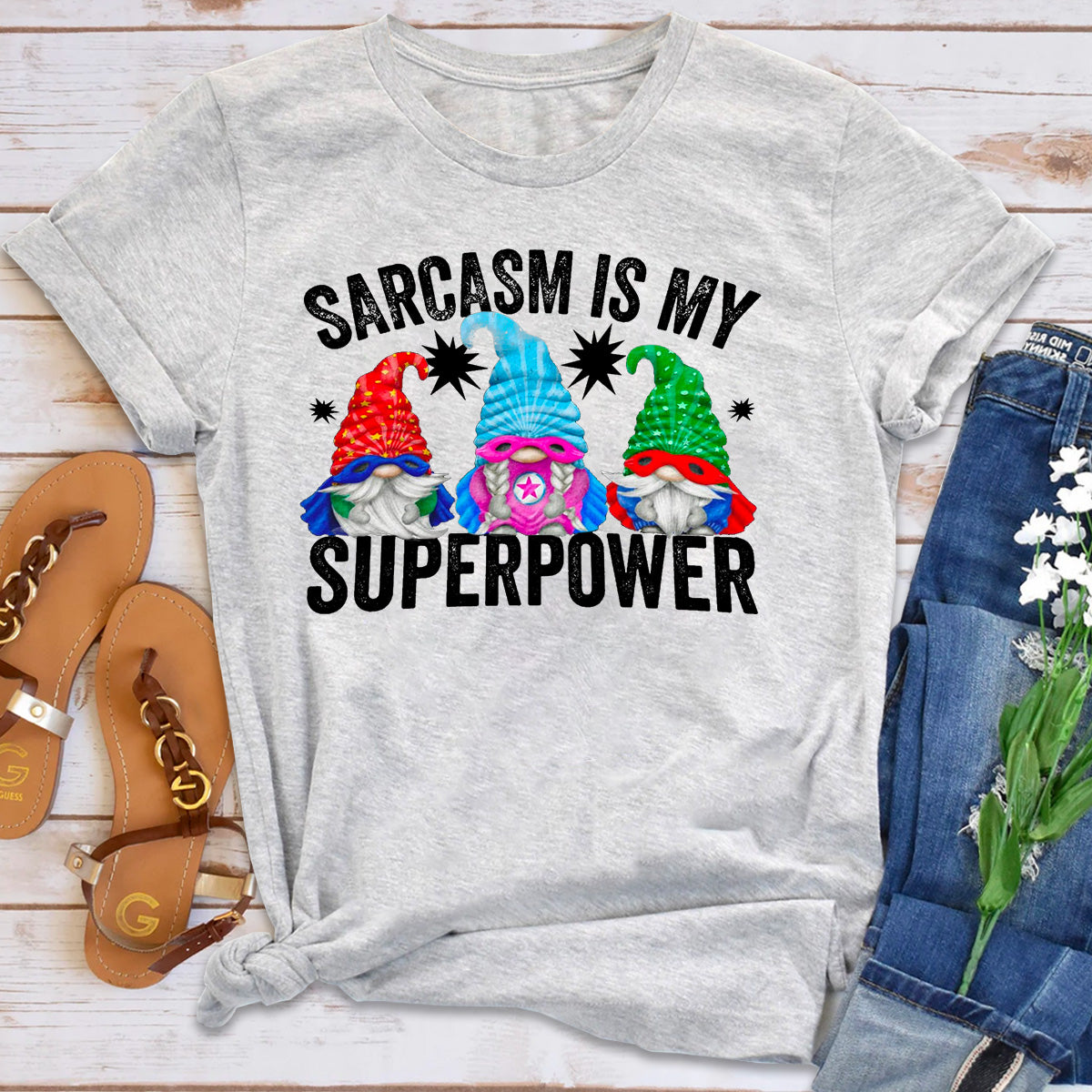 Sarcasm is My Superpower Funny Superhero Gnome T-Shirt