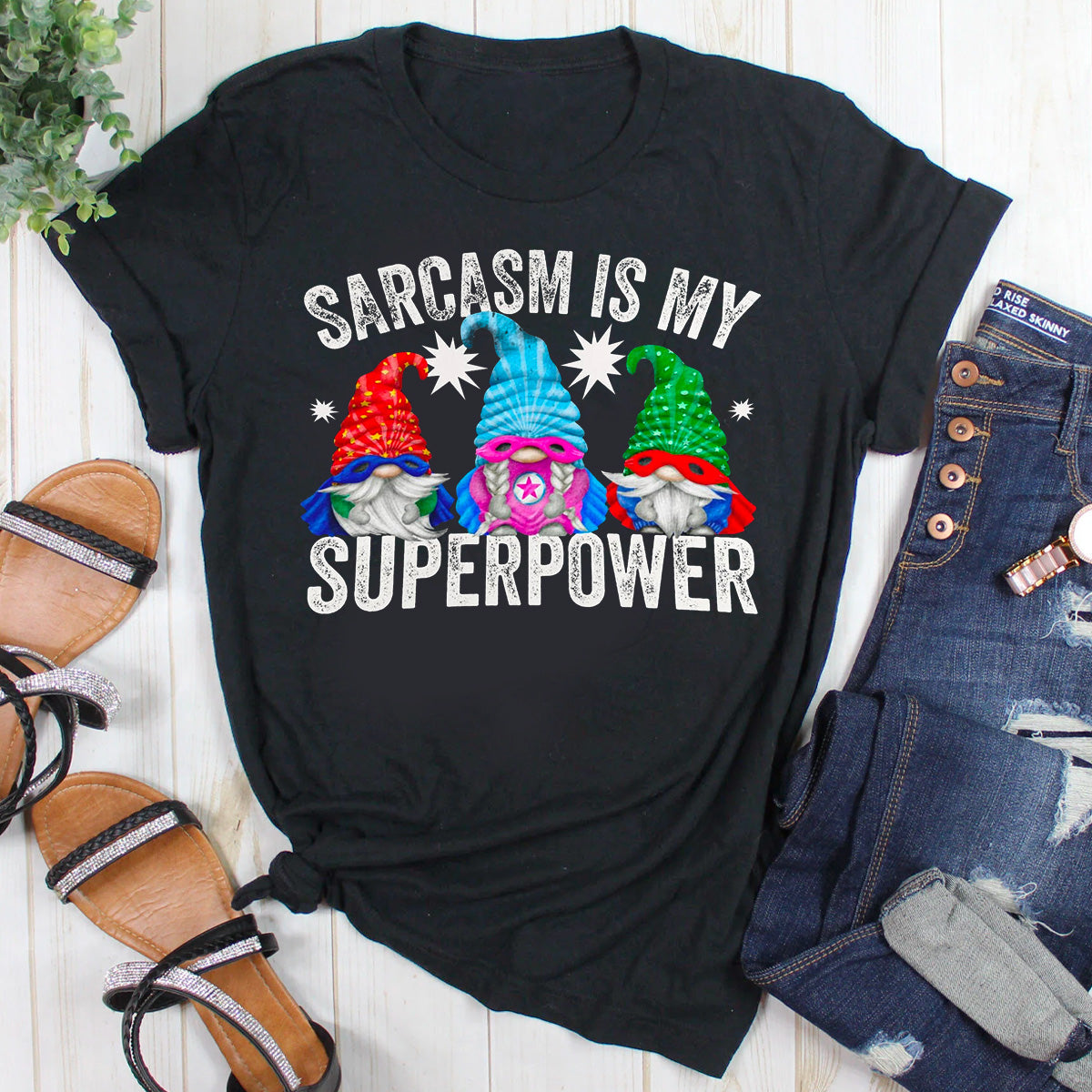 Sarcasm is My Superpower Funny Superhero Gnome T-Shirt