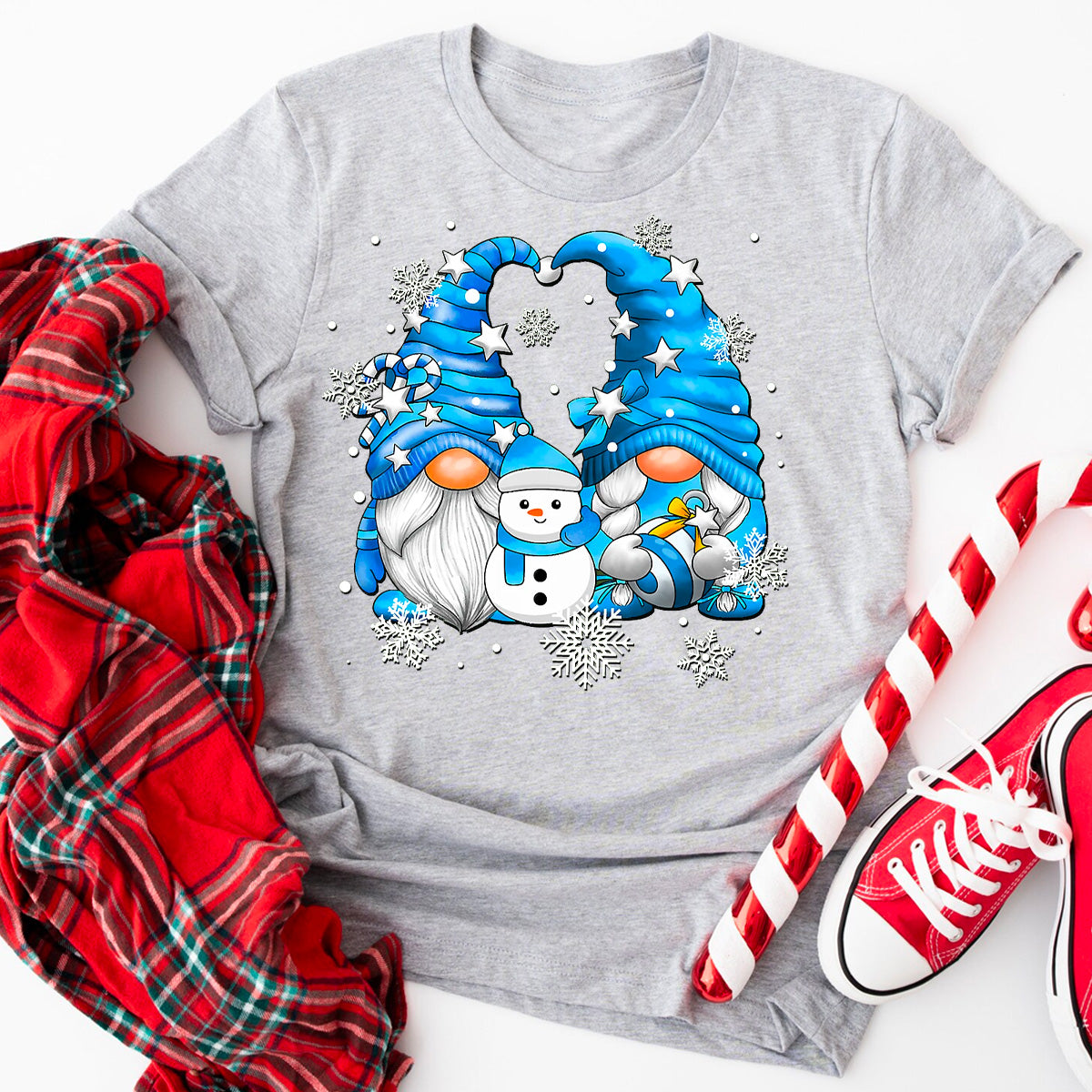 Snowman Gnomies With Snowflakes Cute Winter Gnome T-Shirt