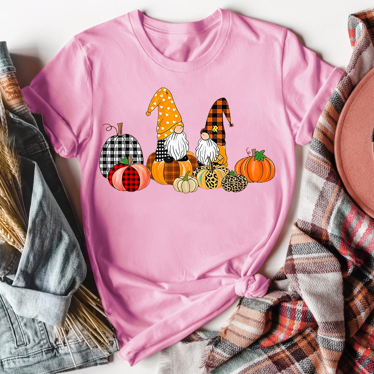 Buffalo Plaid Pumpkin Thanksgiving Gnomes T-Shirt