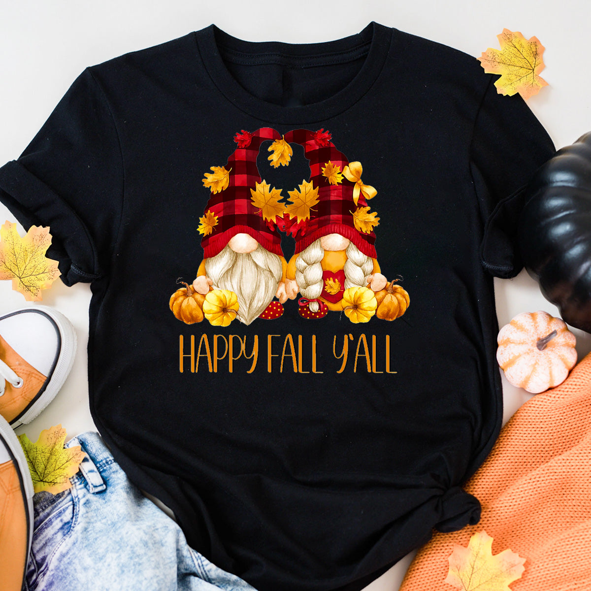 Autumn Gnomes With Pumpkin Happy Fall Yall T-Shirt