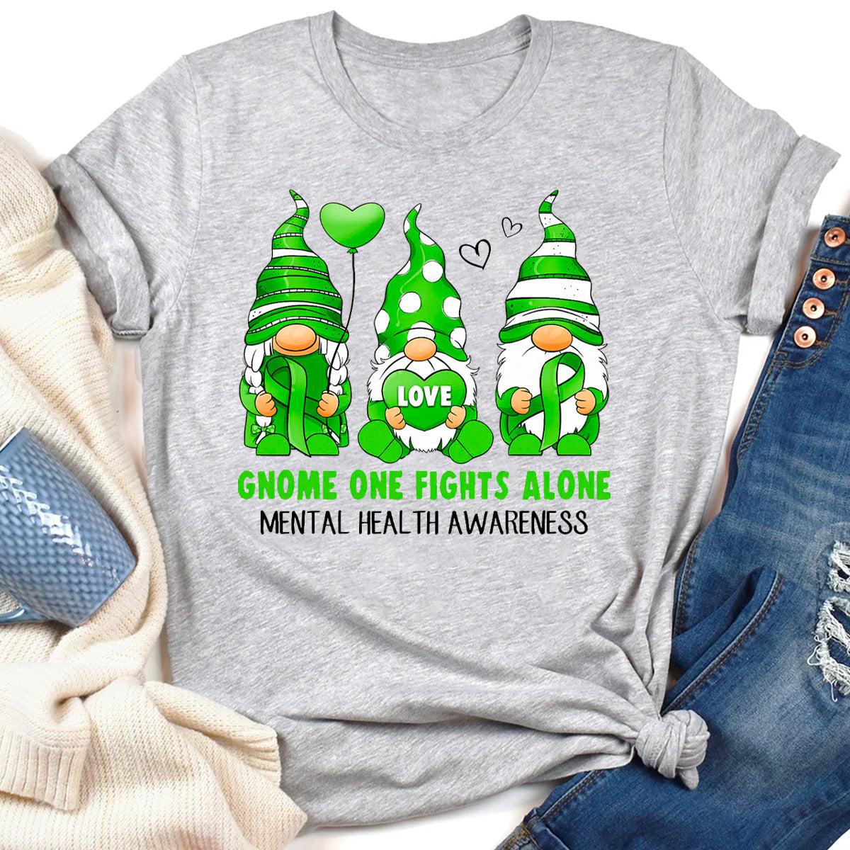 Gnome One Fights Alone Mental Health Awareness T-Shirt