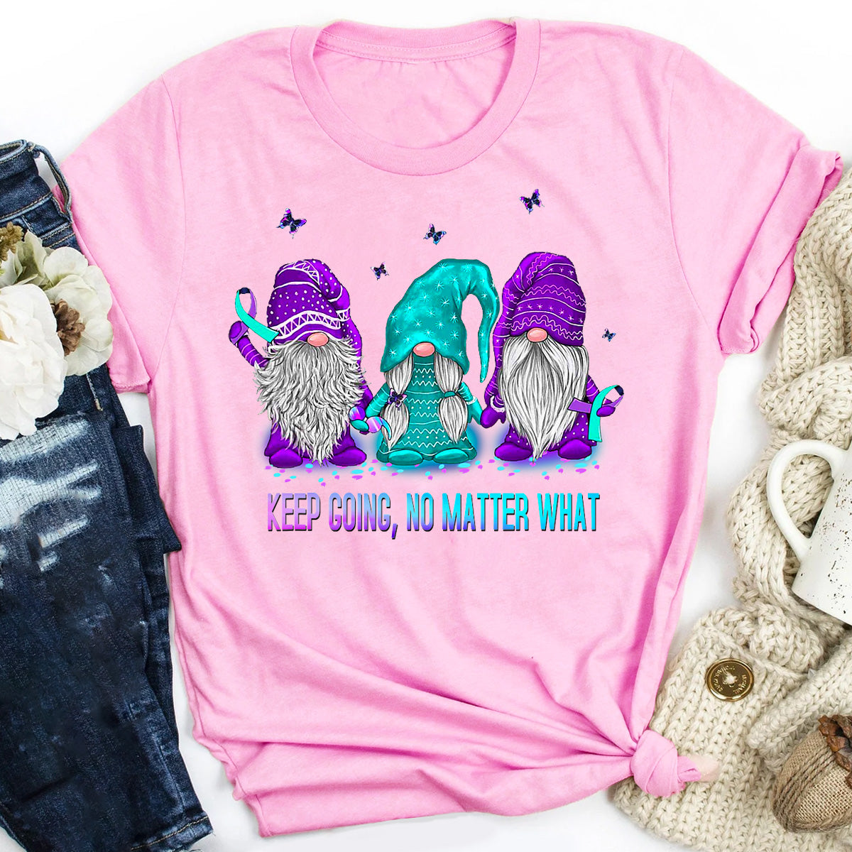 Keep Going No Matter What Gnome Suicide Prevention Awareness T-Shirt