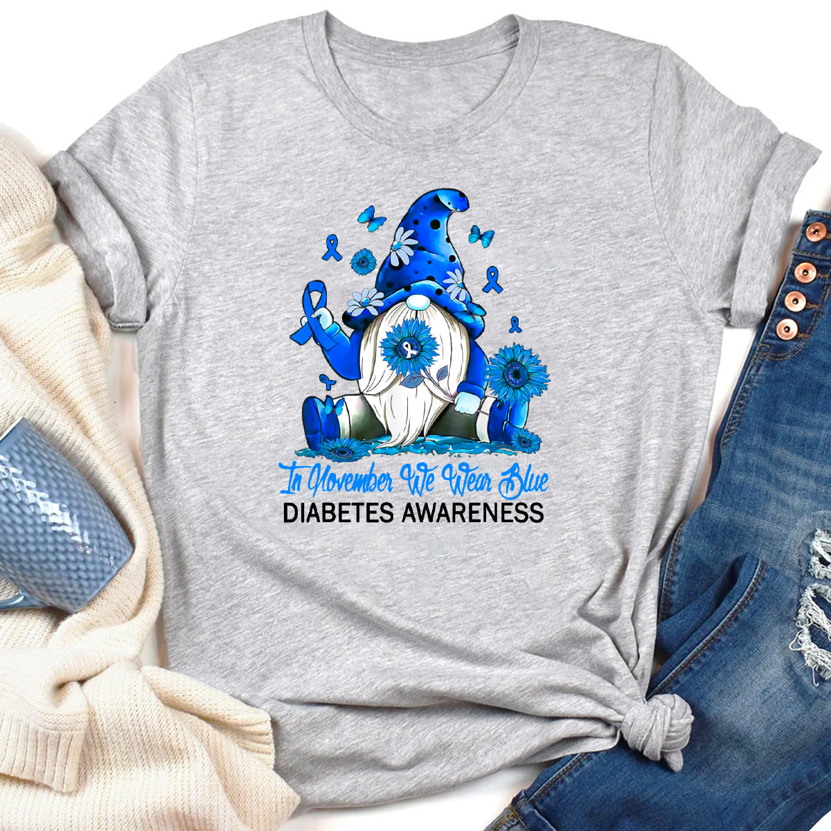 In November We Wear Blue Gnome Diabetes Awareness T-Shirt