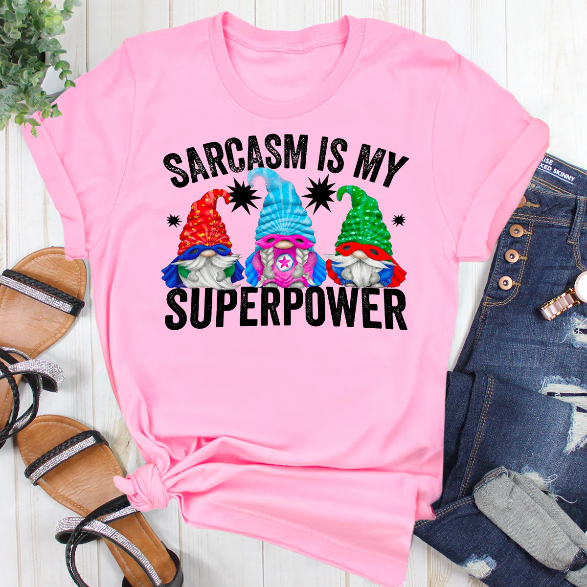 Sarcasm is My Superpower Funny Superhero Gnome T-Shirt