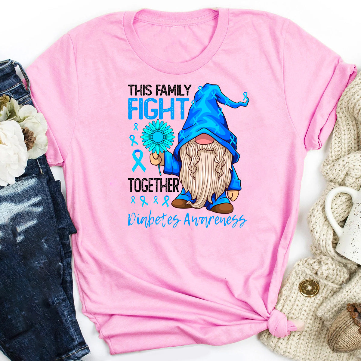 Family Fight Together Gnome Diabetes Awareness T-Shirt