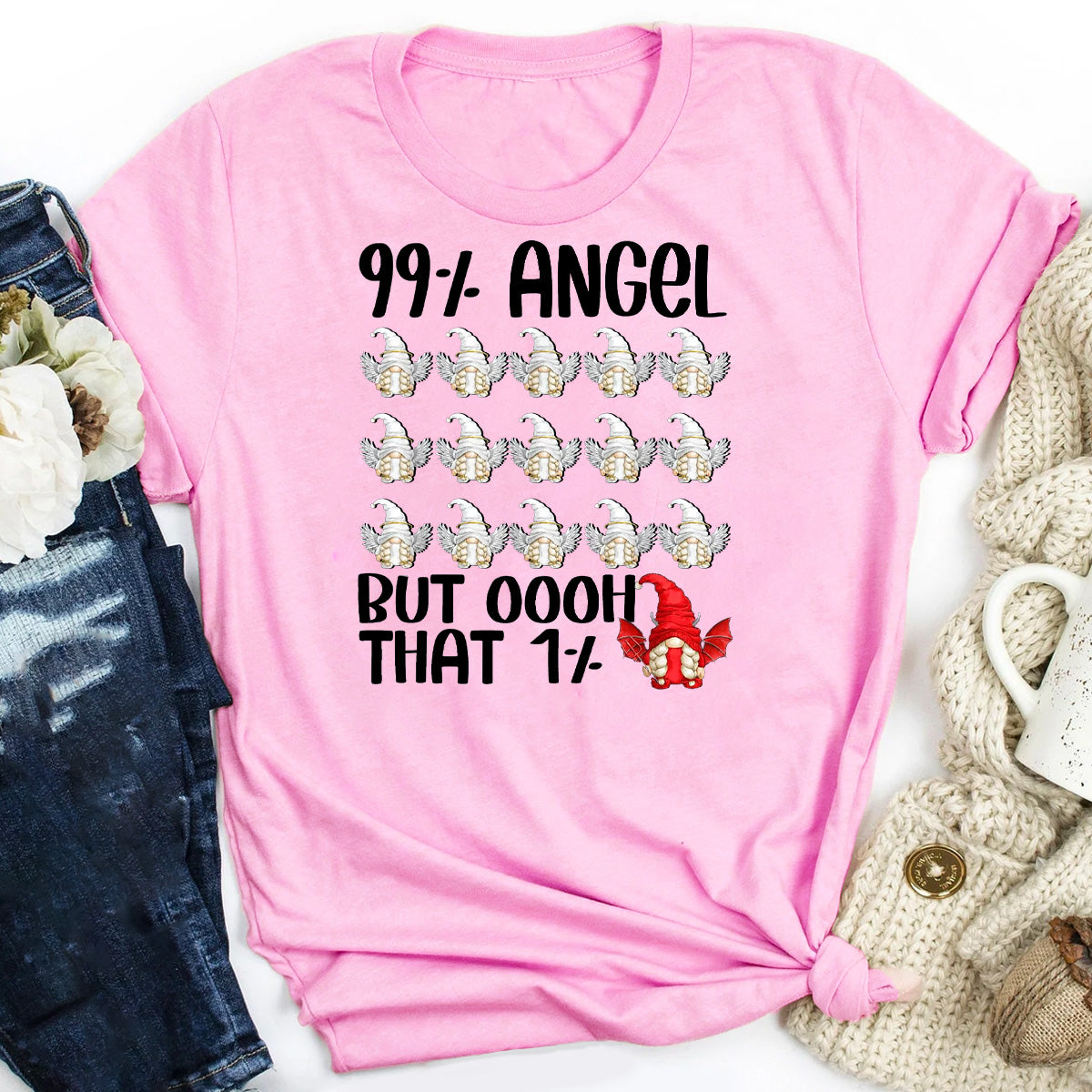 Funny 99% Angel And 1% Devil Gnome T-Shirt