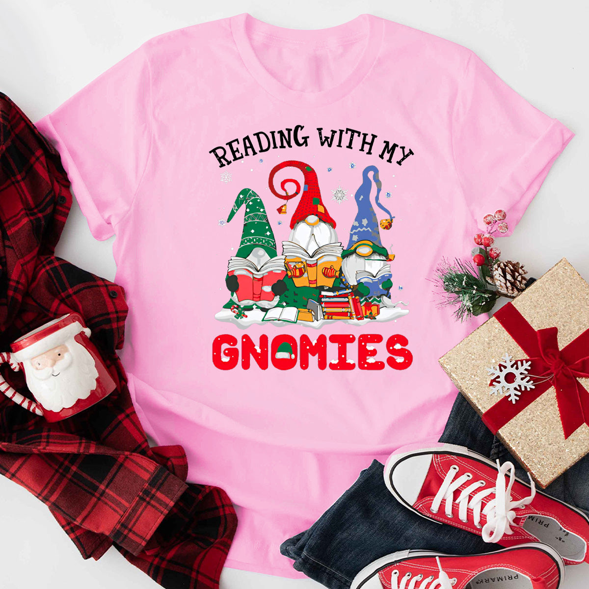 Reading With My Gnomies Christmas T-Shirt