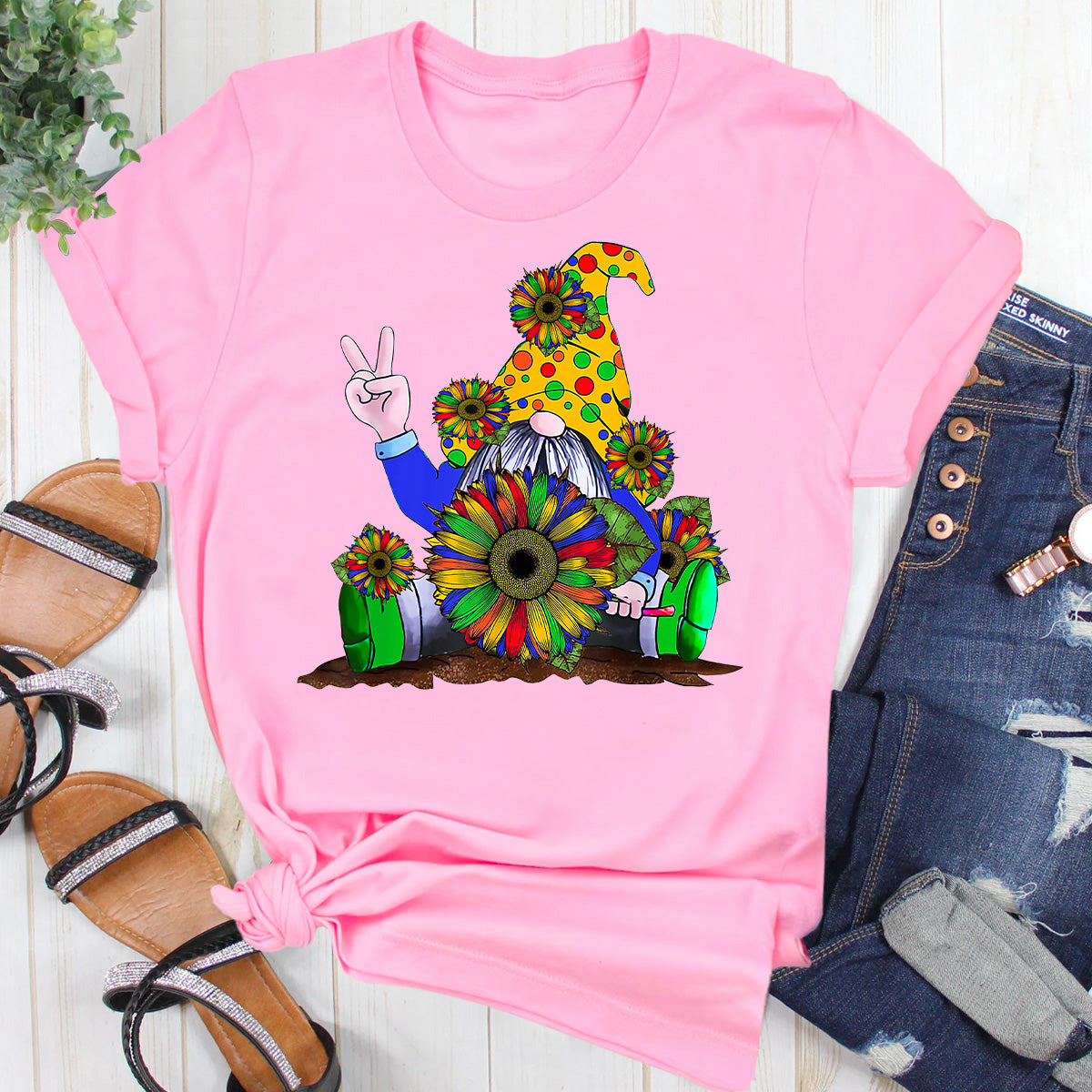 Hippie Gnome Sunflower Rainbow T-Shirt