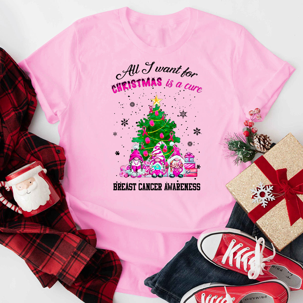 All I Want For Christmas Is A Cure Breast Cancer Awareness T-Shirt