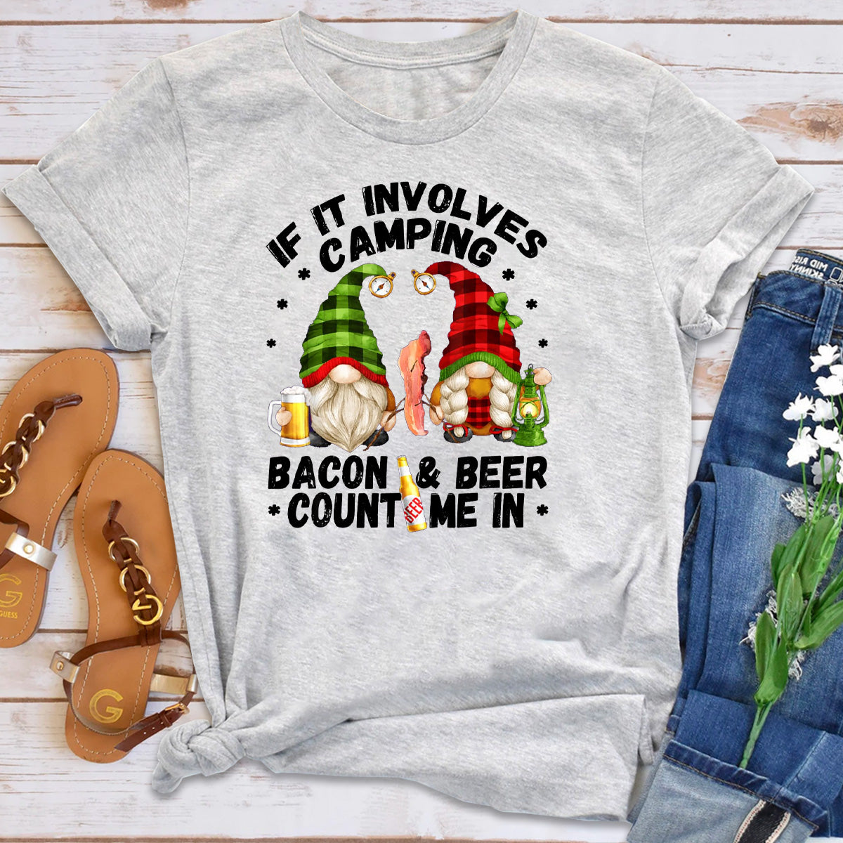 If It Involves Camping Bacon Count Me In T-Shirt